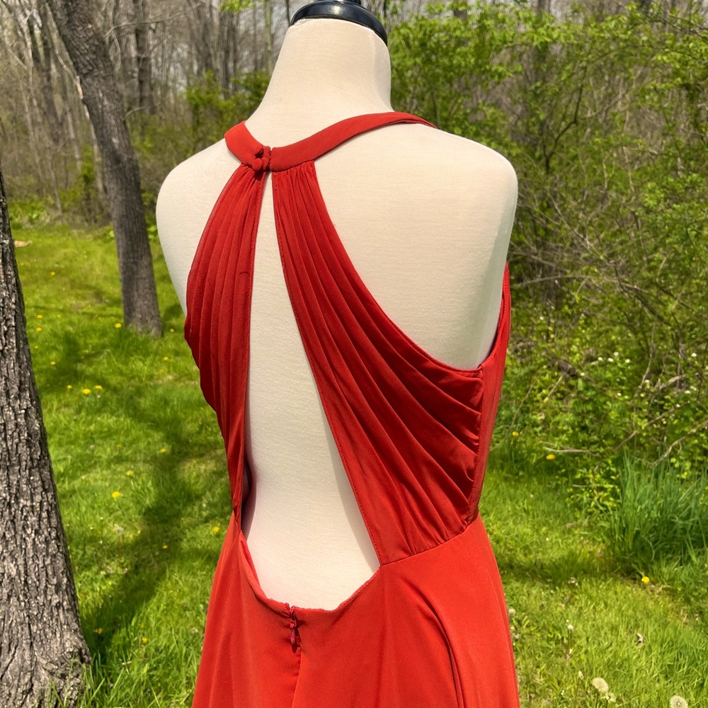Sexy Backless Satin Gown in Rust Orange, size 16, wedding or prom